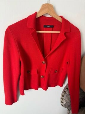 OUI Red Cropped Knit Blazer Jacket